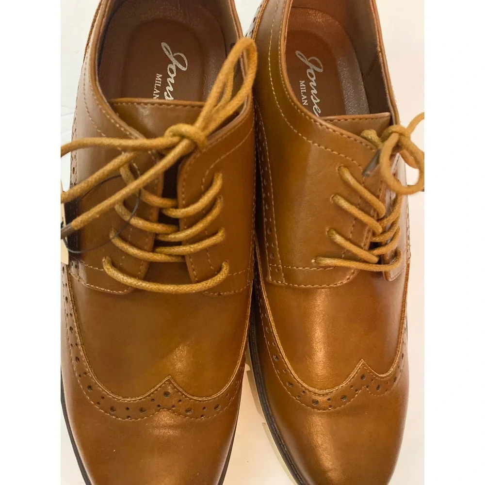 NWT Jousen Milan Mens Wingtip Oxford Shoes Brown Brogue Lace Up Dress Shoes SZ 8
